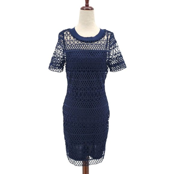 Lucy Paris Womens Small Dress Embroidered Overlay In Navy Crochet Mini Cocktail - Picture 10 of 10